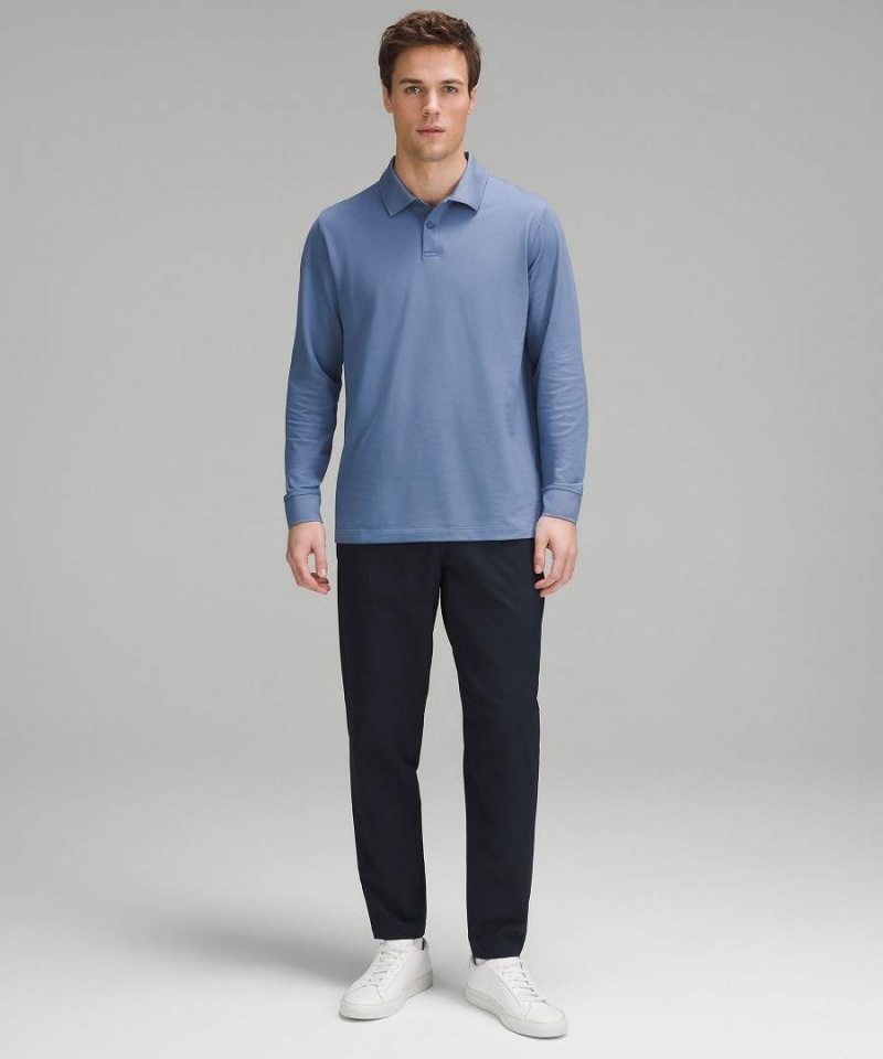Lululemon Klassiska-Fit Pique Long-Sleeve Piketröja Herr Blå Sverige | ZTSBMU539