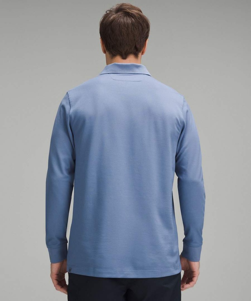 Lululemon Klassiska-Fit Pique Long-Sleeve Piketröja Herr Blå Sverige | ZTSBMU539