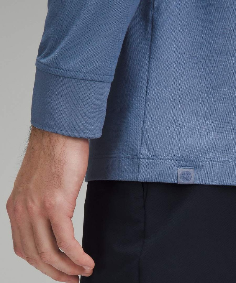 Lululemon Klassiska-Fit Pique Long-Sleeve Piketröja Herr Blå Sverige | ZTSBMU539