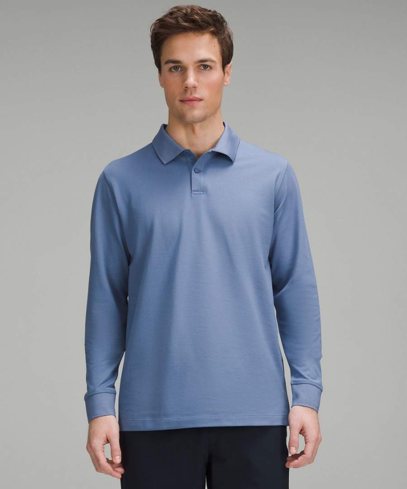 Lululemon Klassiska-Fit Pique Long-Sleeve Piketröja Herr Blå Sverige | ZTSBMU539