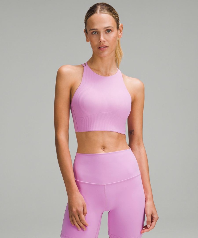 Lululemon Like a Cloud High-Neck Longline Räfflad Bra Light Support, B/C Cup Sport BH Dam Lila Sverige | JFOVXS903