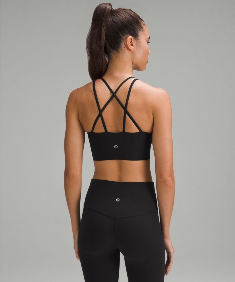 Lululemon Like a Cloud High-Neck Longline Räfflad Bra Light Support, B/C Cup Sport BH Dam Svarta Sverige | JCAEFX709