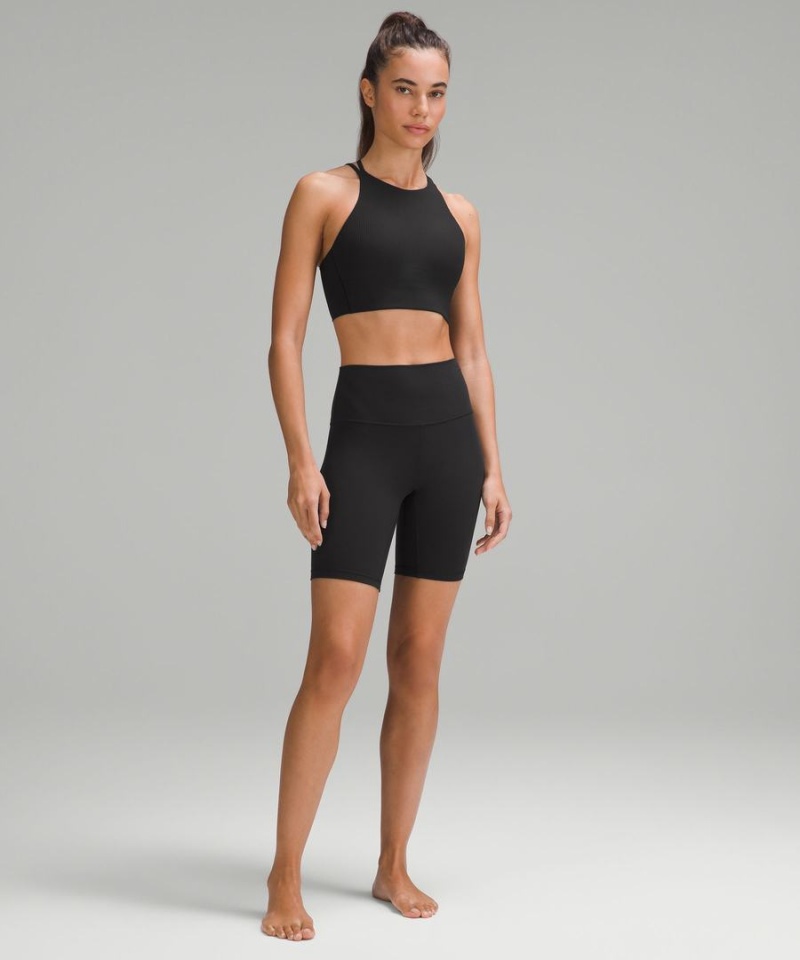 Lululemon Like a Cloud High-Neck Longline Räfflad Bra Light Support, B/C Cup Sport BH Dam Svarta Sverige | JCAEFX709