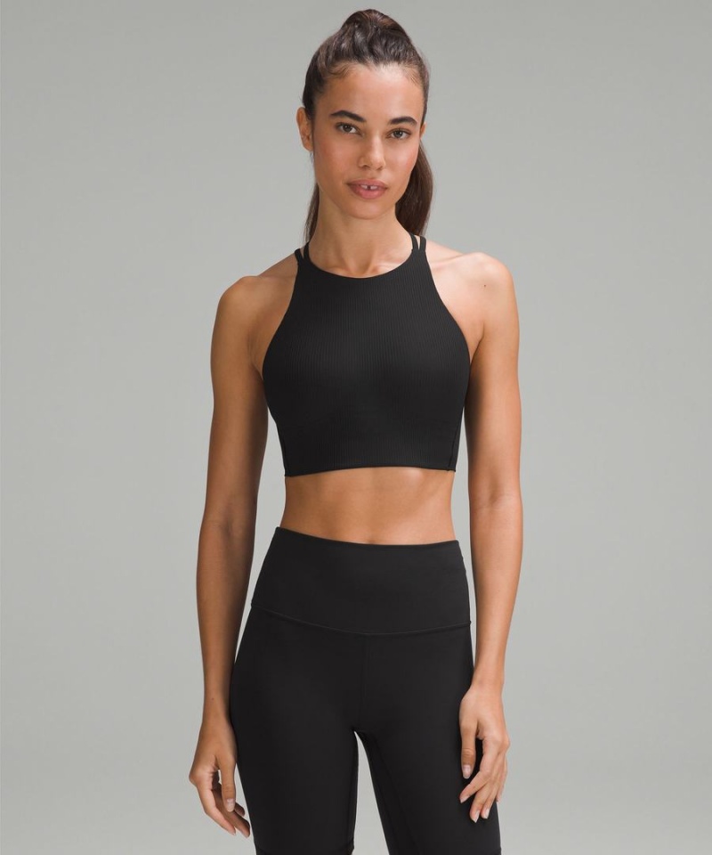 Lululemon Like a Cloud High-Neck Longline Räfflad Bra Light Support, B/C Cup Sport BH Dam Svarta Sverige | JCAEFX709