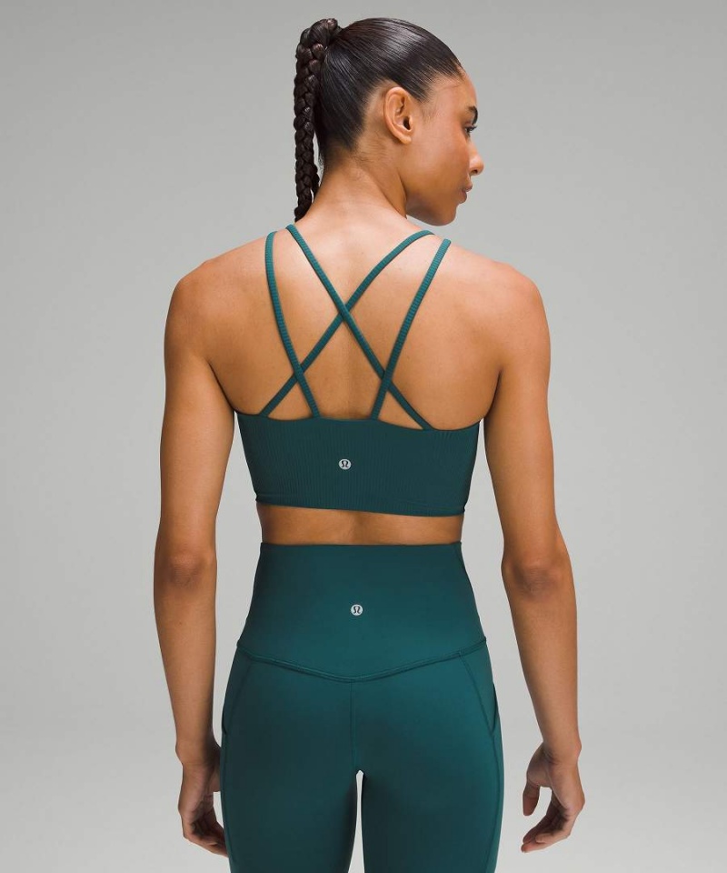 Lululemon Like a Cloud High-Neck Longline Räfflad Bra Light Support, B/C Cup Sport BH Dam Turkos Sverige | IWTHUF972