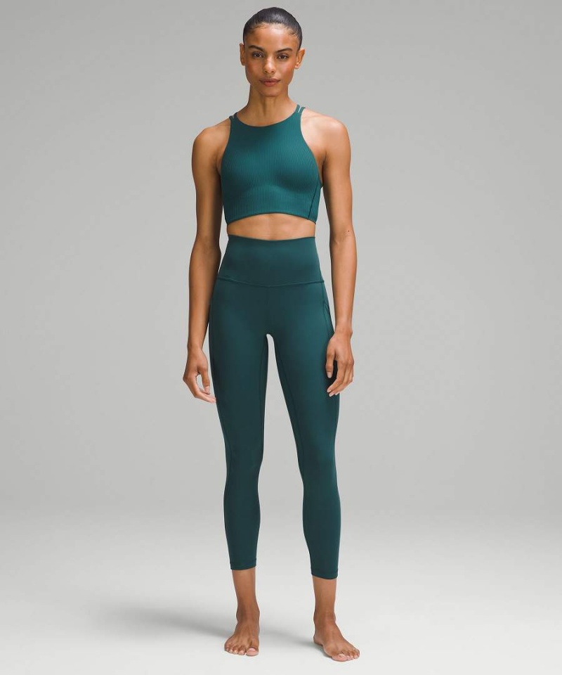 Lululemon Like a Cloud High-Neck Longline Räfflad Bra Light Support, B/C Cup Sport BH Dam Turkos Sverige | IWTHUF972