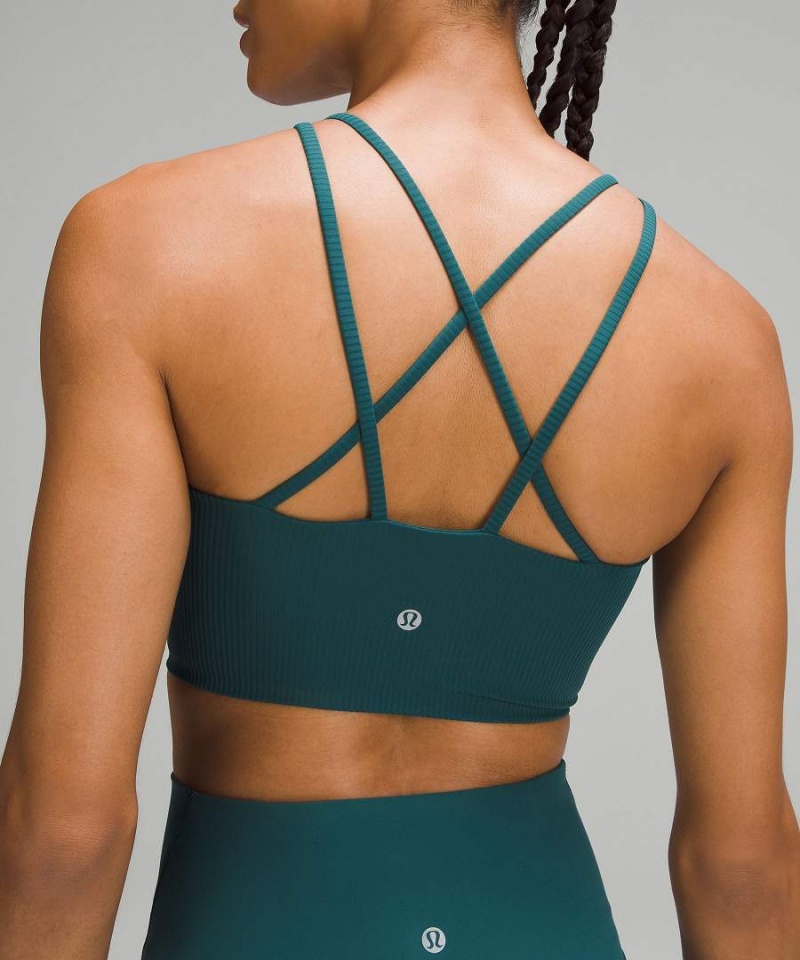 Lululemon Like a Cloud High-Neck Longline Räfflad Bra Light Support, B/C Cup Sport BH Dam Turkos Sverige | IWTHUF972