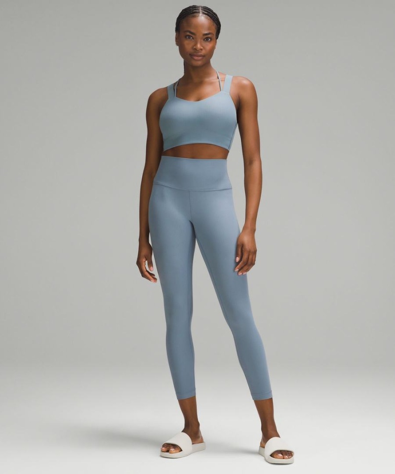 Lululemon Like a Cloud Longline Räfflad Bra Light Support, D/DD Cups Sport BH Dam Blå Sverige | XNJYIA751