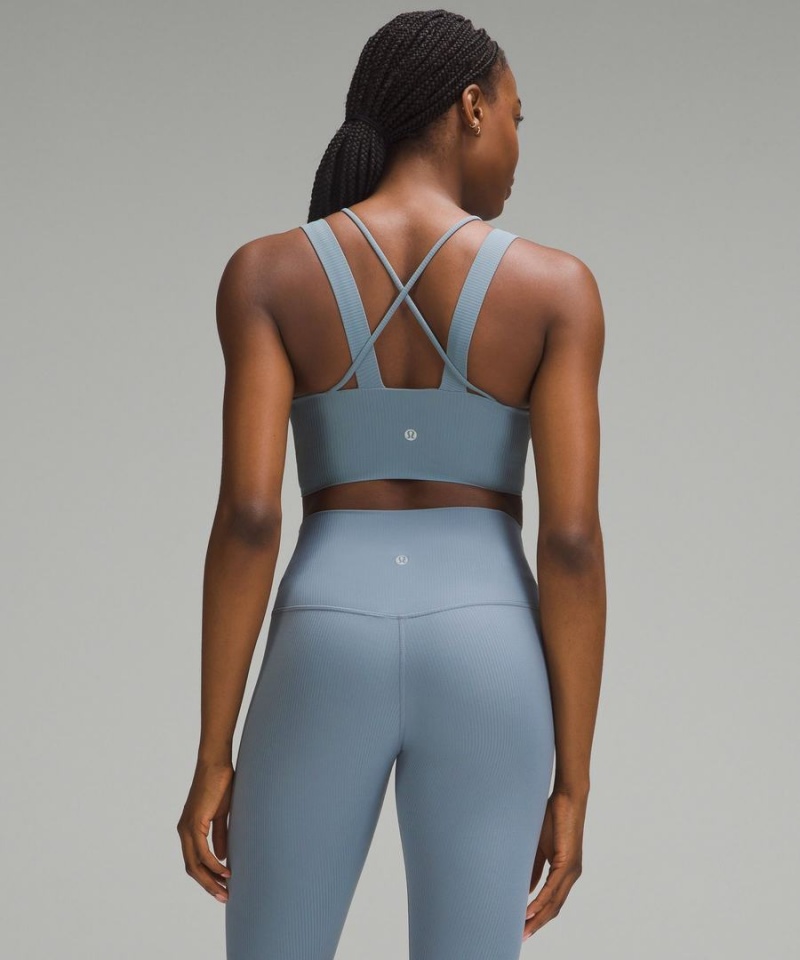 Lululemon Like a Cloud Longline Räfflad Bra Light Support, D/DD Cups Sport BH Dam Blå Sverige | XNJYIA751