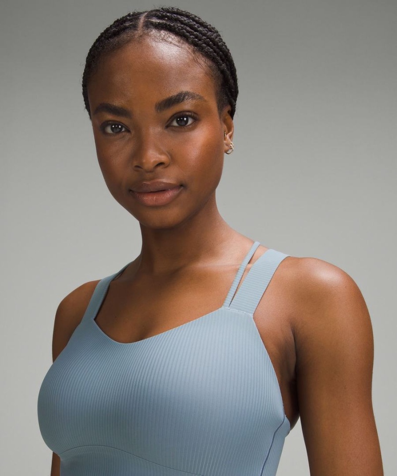 Lululemon Like a Cloud Longline Räfflad Bra Light Support, D/DD Cups Sport BH Dam Blå Sverige | XNJYIA751