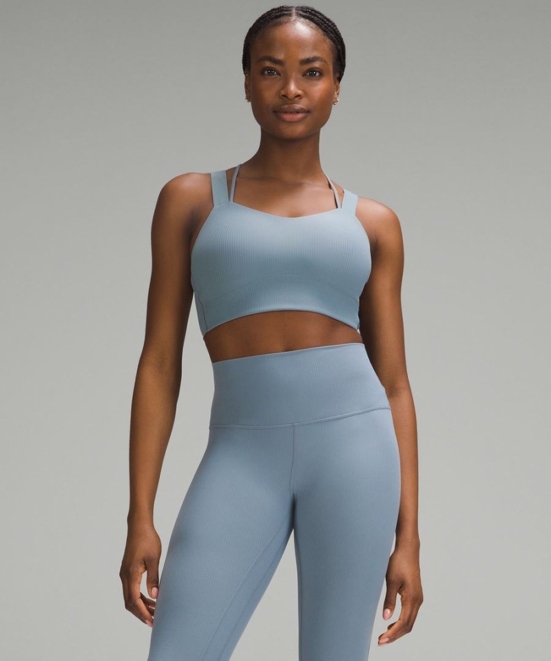 Lululemon Like a Cloud Longline Räfflad Bra Light Support, D/DD Cups Sport BH Dam Blå Sverige | XNJYIA751