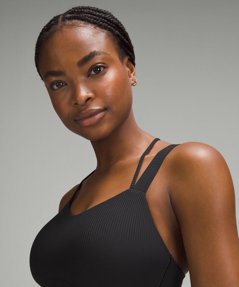 Lululemon Like a Cloud Longline Räfflad Bra Light Support, D/DD Cups Sport BH Dam Svarta Sverige | OAVZRM985