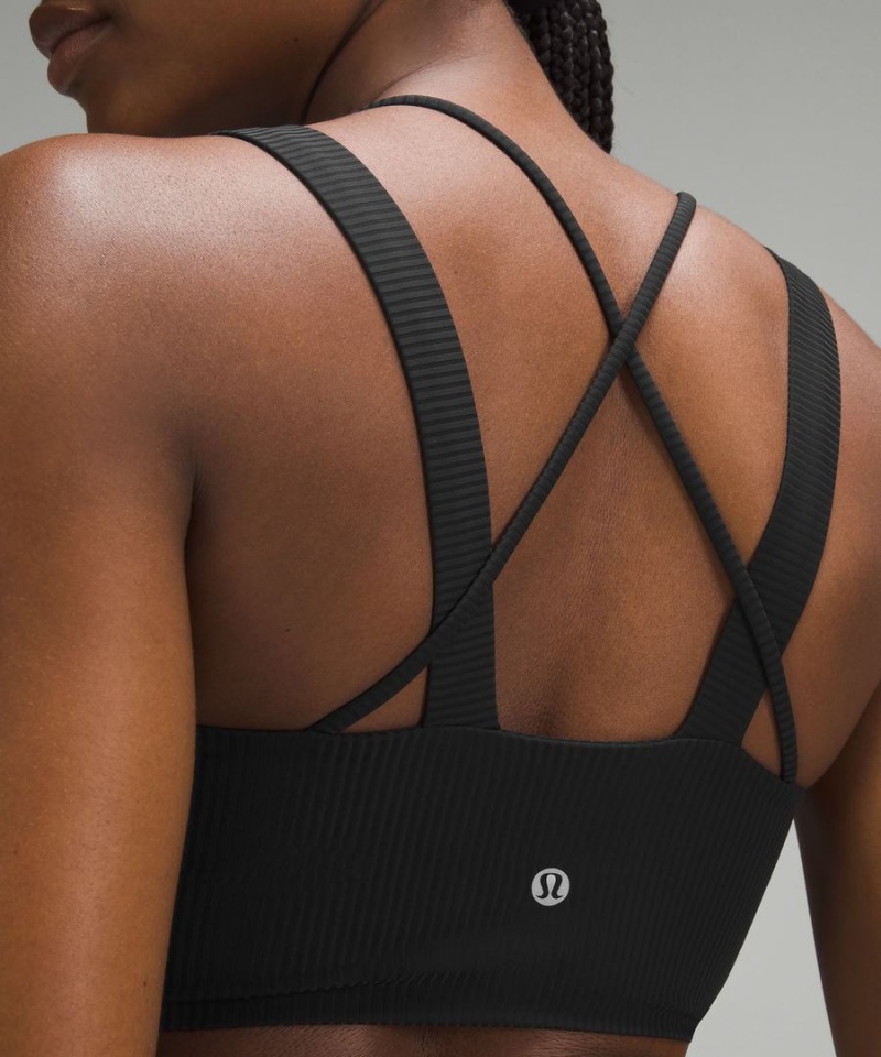 Lululemon Like a Cloud Longline Räfflad Bra Light Support, D/DD Cups Sport BH Dam Svarta Sverige | OAVZRM985