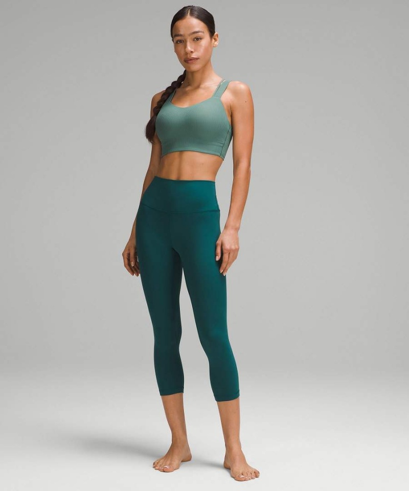 Lululemon Like a Cloud Longline Räfflad Bra Light Support, D/DD Cups Sport BH Dam Mörkgröna Sverige | NGKSFY089