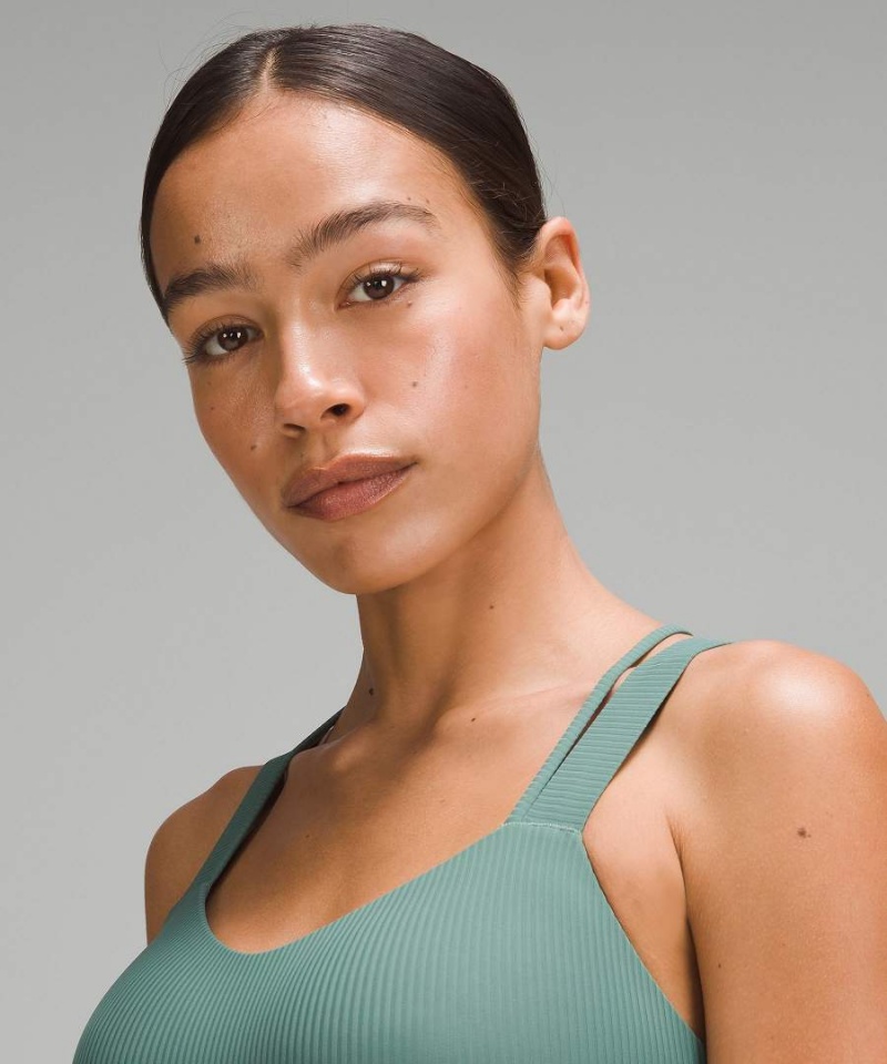 Lululemon Like a Cloud Longline Räfflad Bra Light Support, D/DD Cups Sport BH Dam Mörkgröna Sverige | NGKSFY089