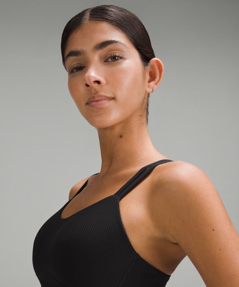 Lululemon Like a Cloud Räfflad Longline Bra Light Support, B/C Cup Sport BH Dam Svarta Sverige | RVWXAY571