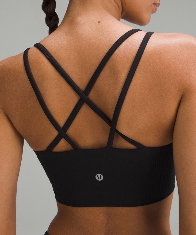 Lululemon Like a Cloud Räfflad Longline Bra Light Support, B/C Cup Sport BH Dam Svarta Sverige | RVWXAY571