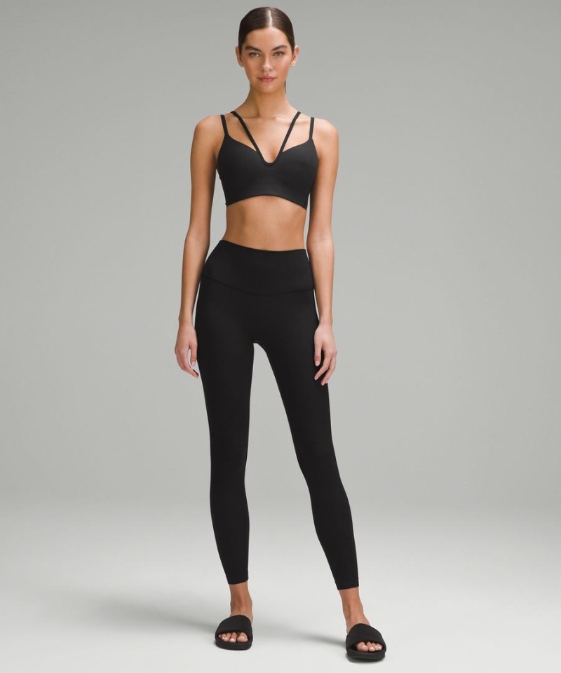 Lululemon Like a Cloud Snörade Longline Räfflad Bra Light Support, B/C Cup Sport BH Dam Svarta Sverige | ROSAKJ126