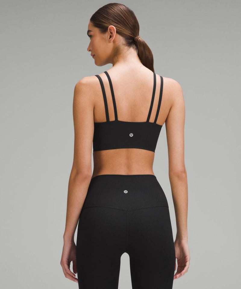 Lululemon Like a Cloud Snörade Longline Räfflad Bra Light Support, B/C Cup Sport BH Dam Svarta Sverige | ROSAKJ126
