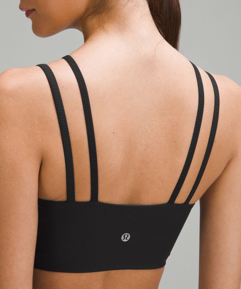 Lululemon Like a Cloud Snörade Longline Räfflad Bra Light Support, B/C Cup Sport BH Dam Svarta Sverige | ROSAKJ126