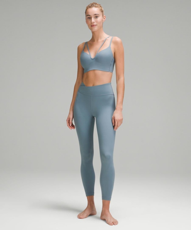 Lululemon Like a Cloud Snörade Longline Räfflad Bra Light Support, B/C Cup Sport BH Dam Blå Sverige | MCRSPK361