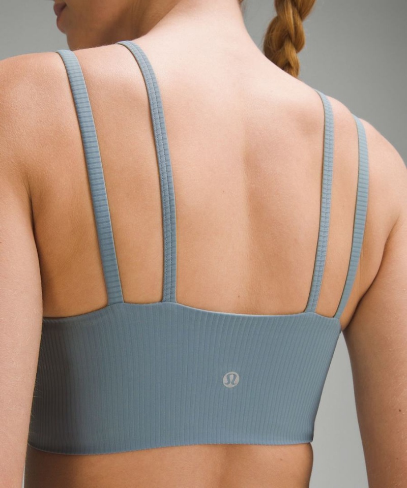 Lululemon Like a Cloud Snörade Longline Räfflad Bra Light Support, B/C Cup Sport BH Dam Blå Sverige | MCRSPK361