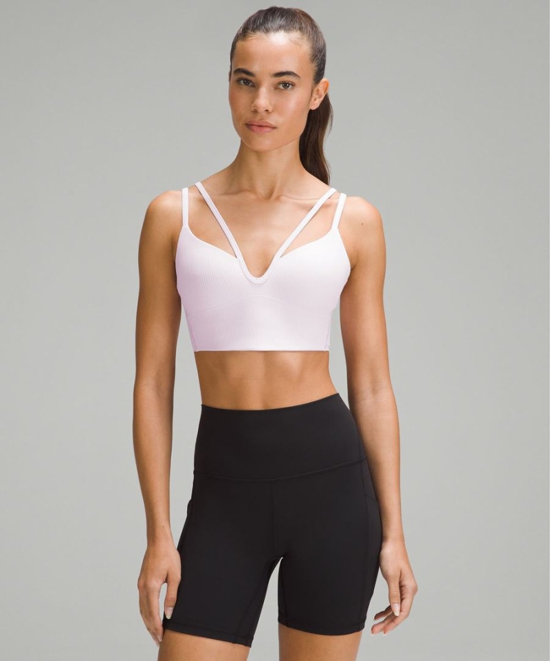 Lululemon Like a Cloud Snörade Longline Räfflad Bra Light Support, B/C Cup Sport BH Dam Rosa Sverige | TJCPRK671
