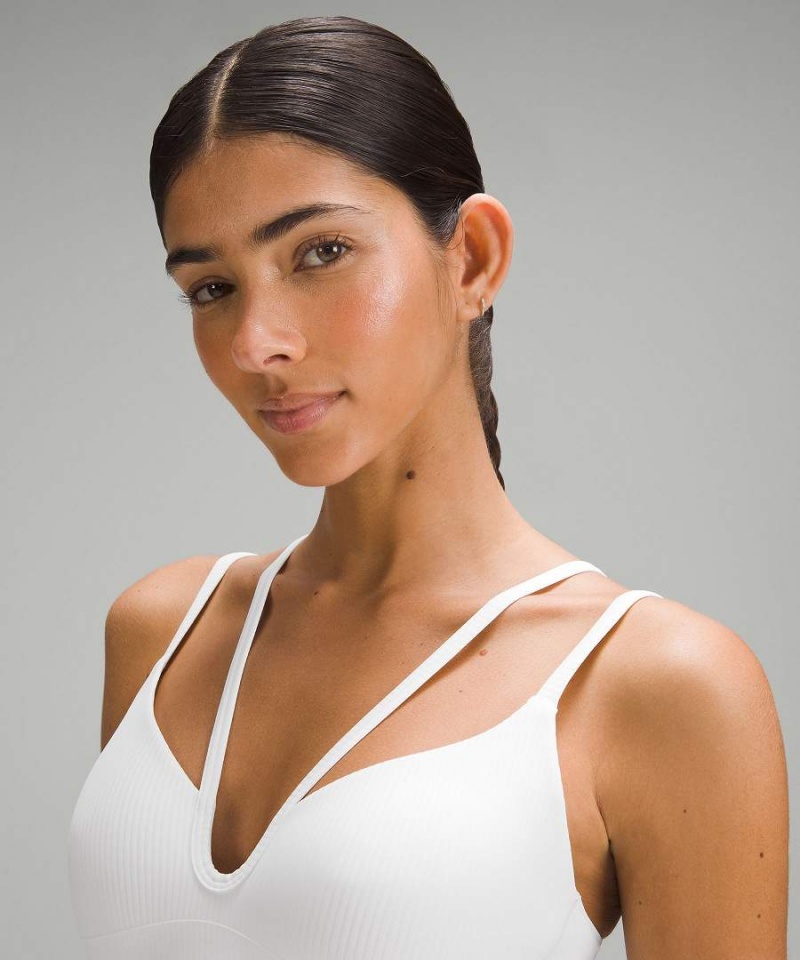 Lululemon Like a Cloud Snörade Longline Räfflad Bra Light Support, B/C Cup Sport BH Dam Vita Sverige | ZTCVYM578