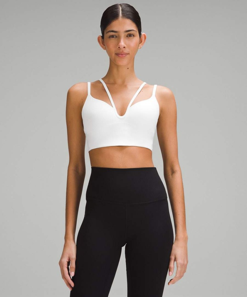 Lululemon Like a Cloud Snörade Longline Räfflad Bra Light Support, B/C Cup Sport BH Dam Vita Sverige | ZTCVYM578