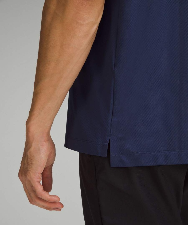 Lululemon Logo Sport Korta Sleeve Piketröja Herr Marinblå Sverige | WXHOLT061