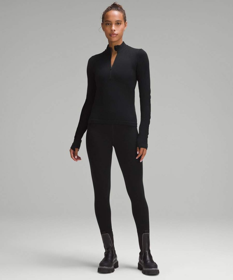 Lululemon Merino Ull-Blend Base Layer Half Zip Långärmad Tröja Dam Svarta Sverige | TGNMBH798
