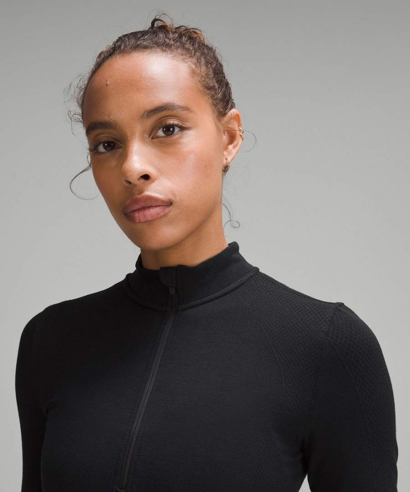 Lululemon Merino Ull-Blend Base Layer Half Zip Långärmad Tröja Dam Svarta Sverige | TGNMBH798