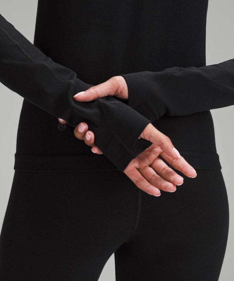 Lululemon Merino Ull-Blend Base Layer Half Zip Långärmad Tröja Dam Svarta Sverige | TGNMBH798