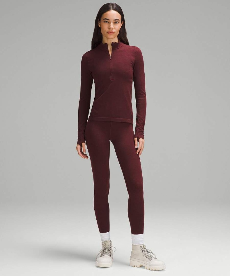 Lululemon Merino Ull-Blend Base Layer Half Zip Långärmad Tröja Dam Röda Vinröda Sverige | DSMLTU284