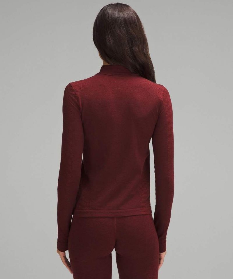 Lululemon Merino Ull-Blend Base Layer Half Zip Långärmad Tröja Dam Röda Vinröda Sverige | DSMLTU284