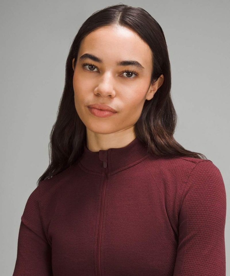 Lululemon Merino Ull-Blend Base Layer Half Zip Långärmad Tröja Dam Röda Vinröda Sverige | DSMLTU284