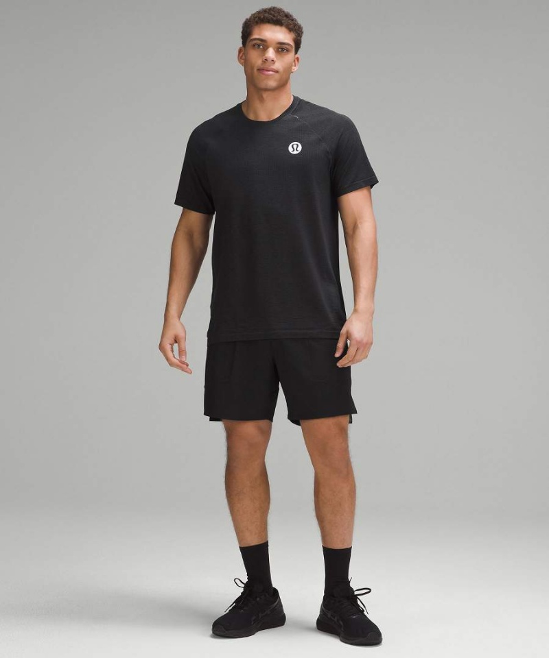 Lululemon Metal Vent Tech Korta-Sleeve Logo T-shirt Herr Mörkgrå Svarta Sverige | YJRNLG948