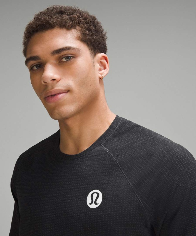 Lululemon Metal Vent Tech Korta-Sleeve Logo T-shirt Herr Mörkgrå Svarta Sverige | YJRNLG948