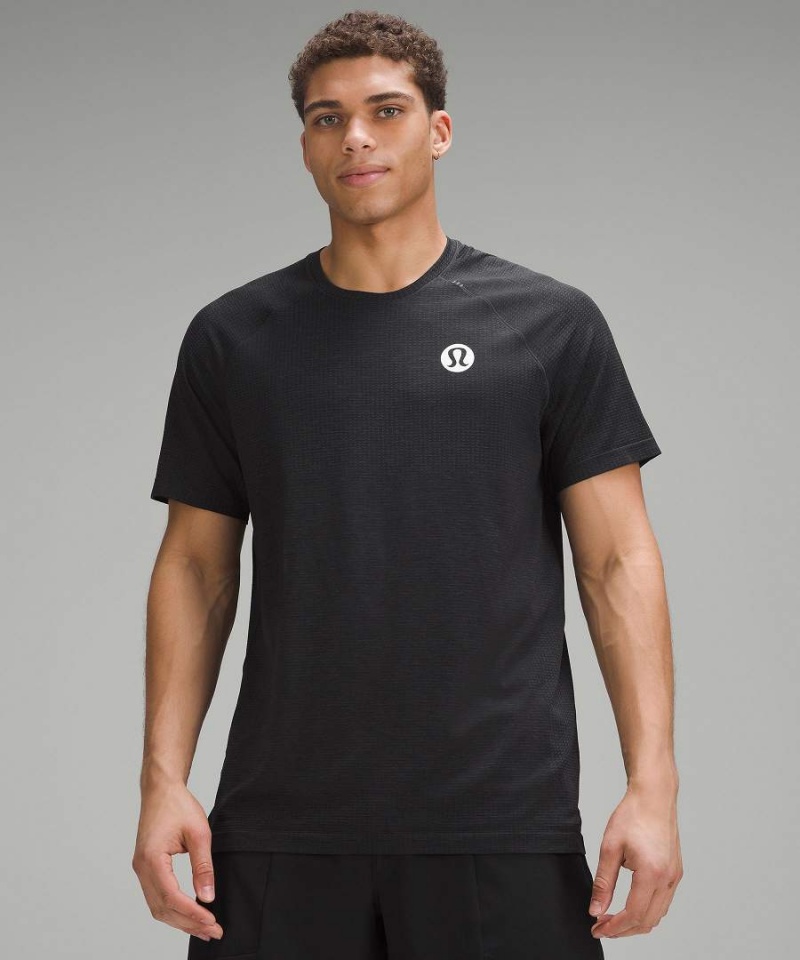 Lululemon Metal Vent Tech Korta-Sleeve Logo T-shirt Herr Mörkgrå Svarta Sverige | YJRNLG948