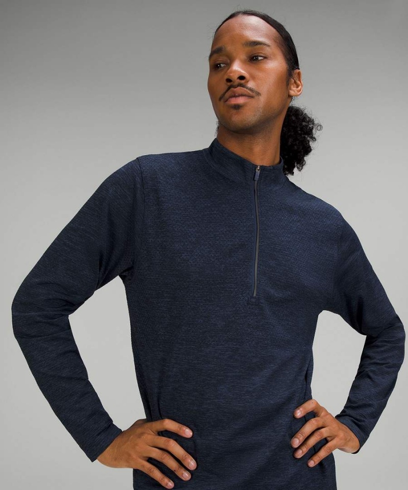 Lululemon Metal Vent Tech Midweight Half Zip Tröjor Herr Blå Marinblå Sverige | NCGWUT826