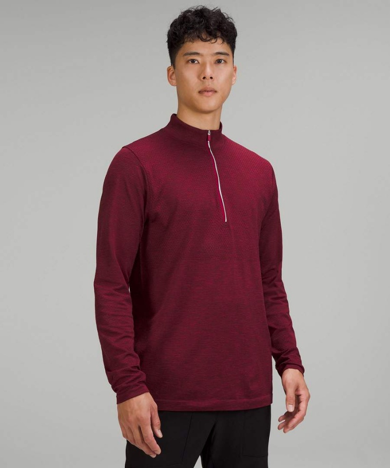 Lululemon Metal Vent Tech Midweight Half Zip Tröjor Herr Vinröda Gula Sverige | PAHLOD214