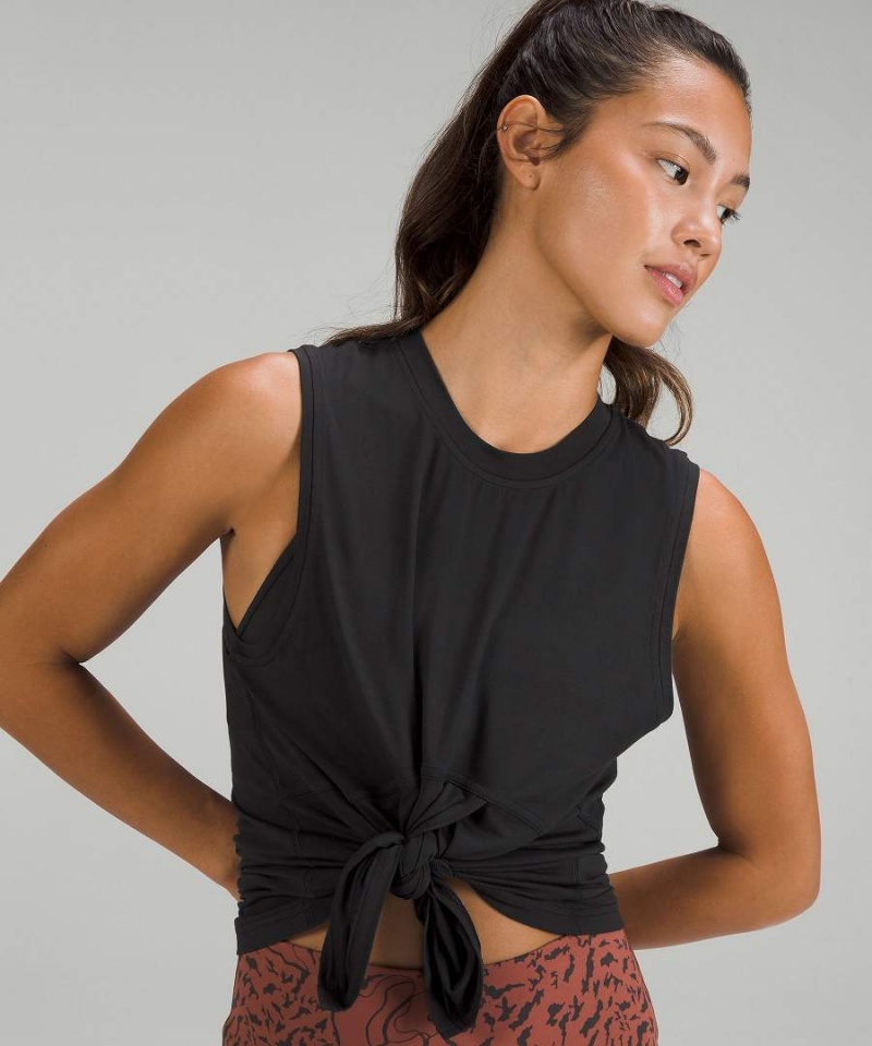 Lululemon Modal-Silk Blend Tie-Front Yoga Linne Dam Svarta Sverige | BHWNMI716