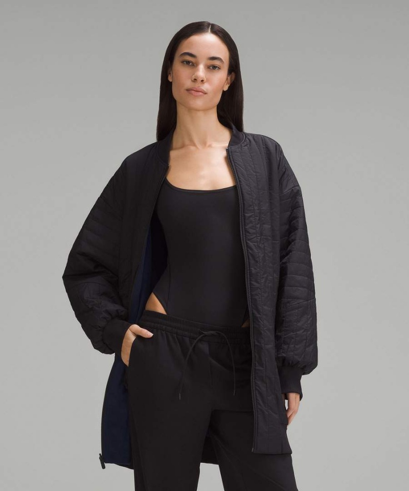 Lululemon Non-Stop Reversible Bomberjacka Dam Marinblå Svarta Sverige | NPGUCF342