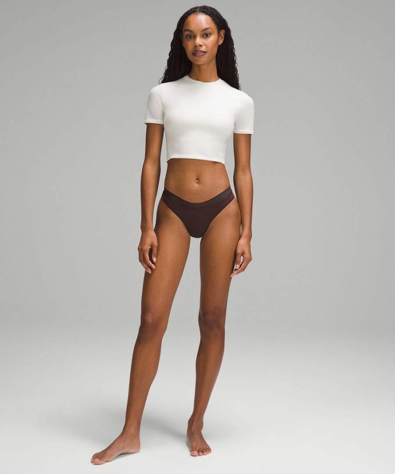 Lululemon Nulu Mesh Logo Dipped-Midja String Underkläder Dam Choklad Sverige | CSGDAY760