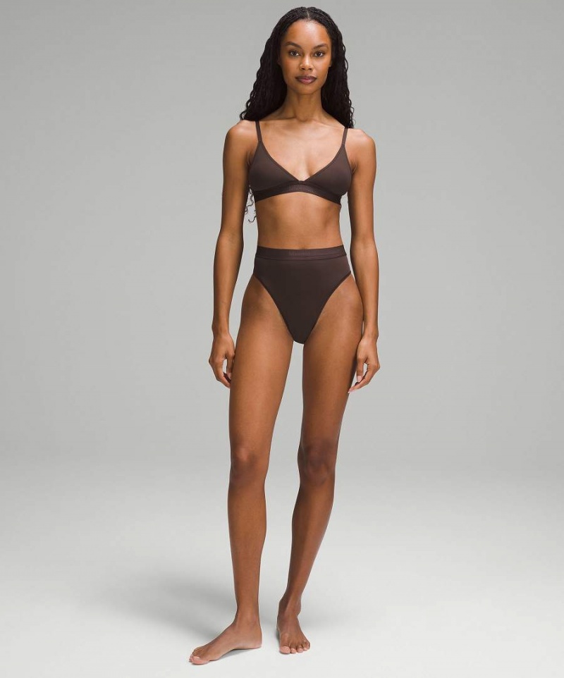 Lululemon Nulu Mesh Logo High-Midja Bikini Underkläder Dam Choklad Sverige | OZXBSI984