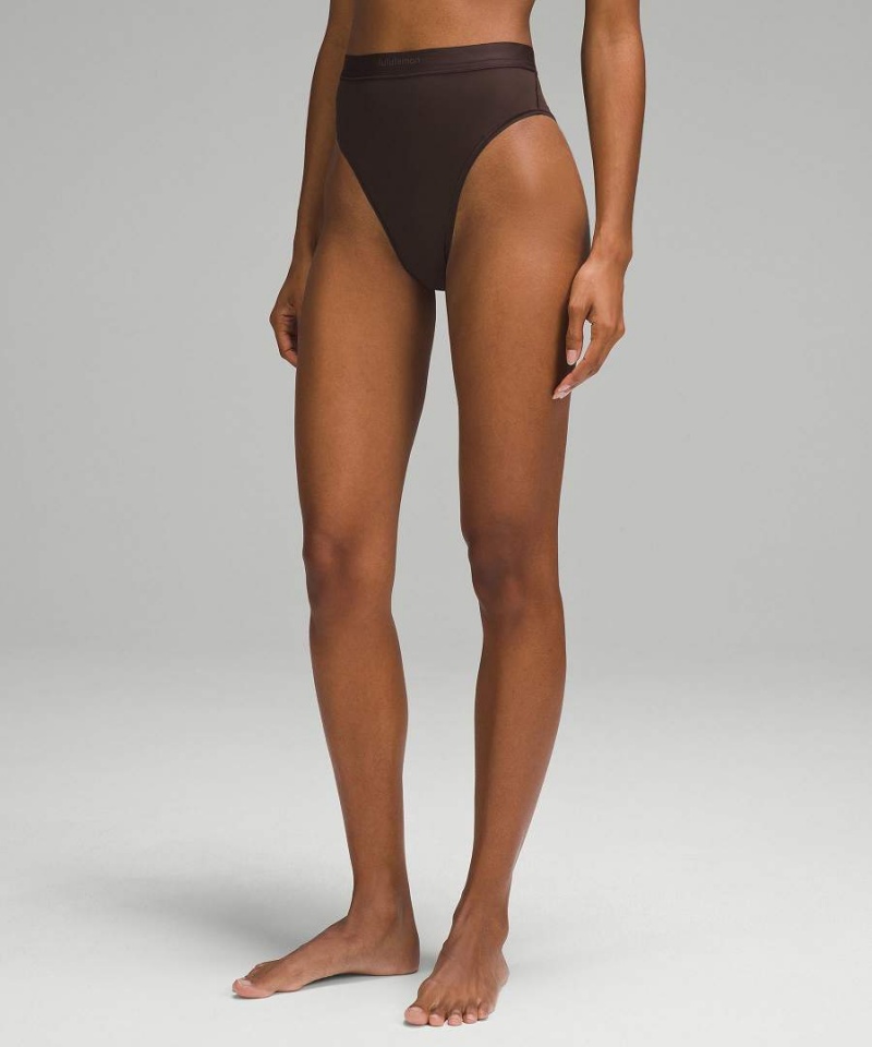 Lululemon Nulu Mesh Logo High-Midja Bikini Underkläder Dam Choklad Sverige | OZXBSI984