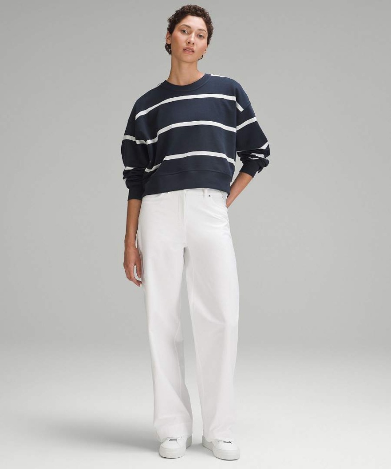 Lululemon Perfectly Oversized Cropped Crew Stripe Tröjor Dam Marinblå Vita Sverige | JDXTPA289