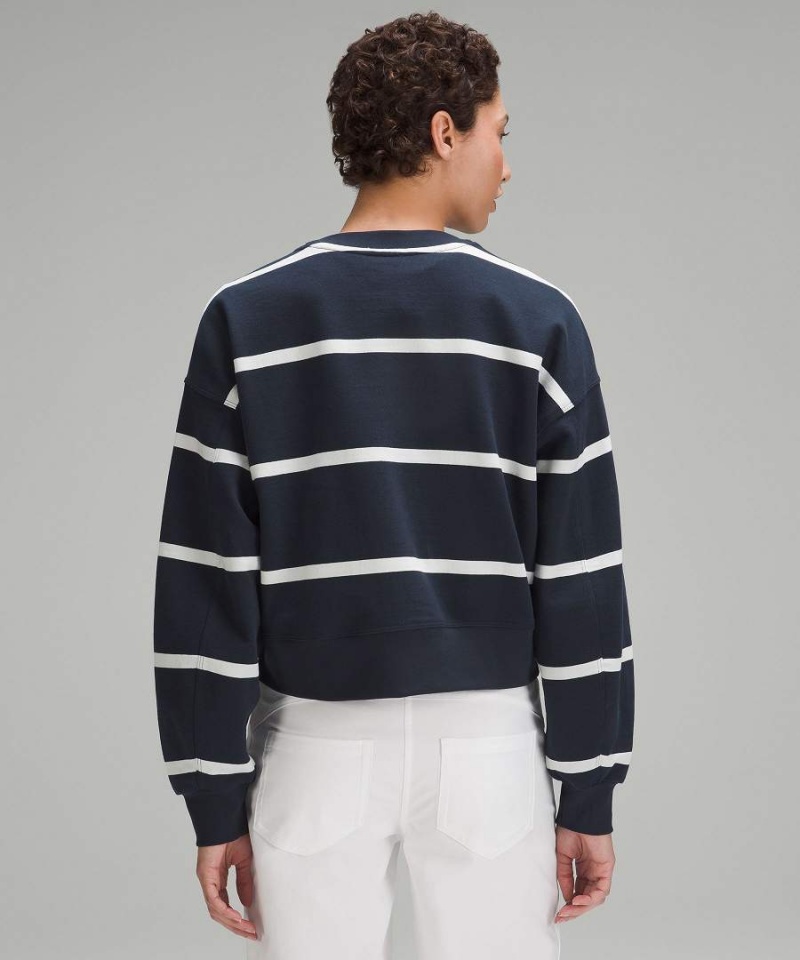 Lululemon Perfectly Oversized Cropped Crew Stripe Tröjor Dam Marinblå Vita Sverige | JDXTPA289
