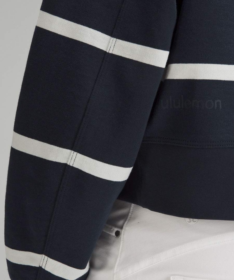 Lululemon Perfectly Oversized Cropped Crew Stripe Tröjor Dam Marinblå Vita Sverige | JDXTPA289