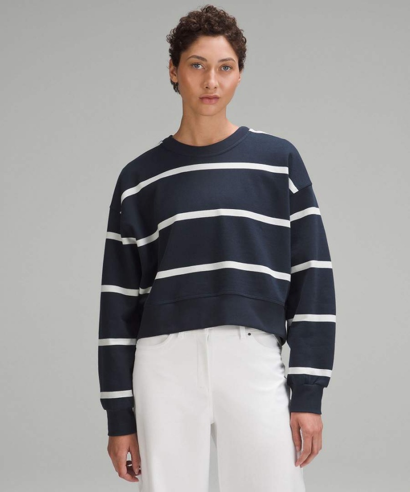 Lululemon Perfectly Oversized Cropped Crew Stripe Tröjor Dam Marinblå Vita Sverige | JDXTPA289
